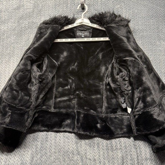 Vintage Baby Phat Jacket Women's XXL Black Suede Faux Fur Trim Lined Coat Y2K - Picture 6 of 13